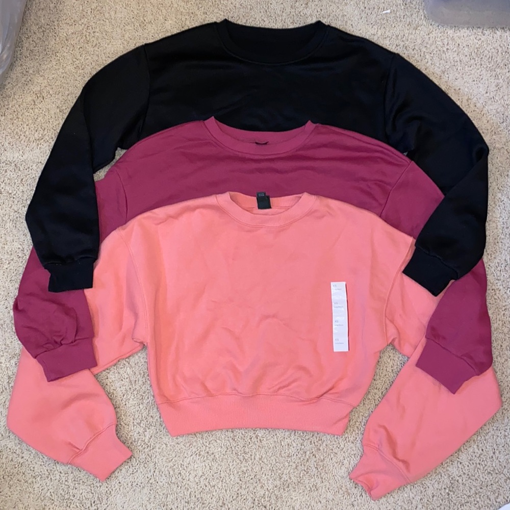 3 cropped sweatshirts.